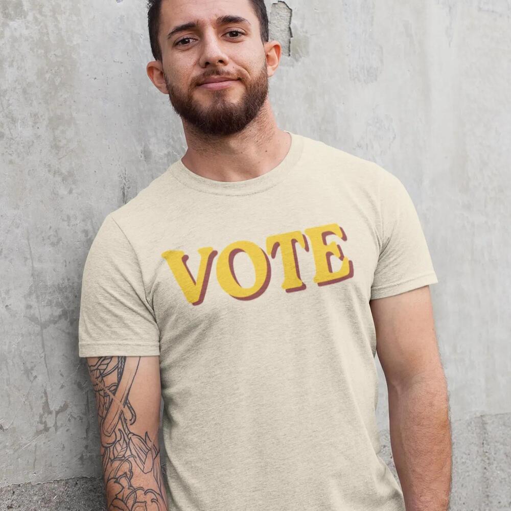 Vote T-Shirt Bold Yellow Retro Lettering Political Voter Tee